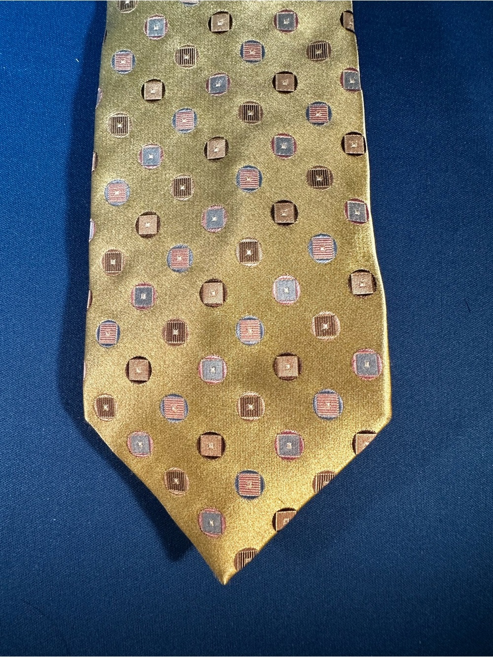 Beau Brummell SOHO 100% Silk Tie Olive Gold Geometric Handmade Men’s Necktie